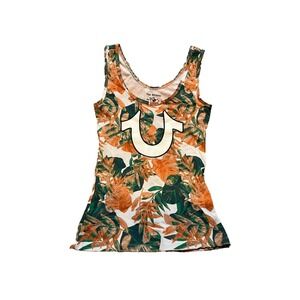 True‎ Religion Shirt Womens Extra Extra Small Tank Top Leaf AOP Tropical Beachy
